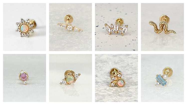 Gold Flat Back Cartilage Piercing Earrings | Helix, Tragus, & Conch Studs | 18 Gauge Flat Back Piercing Stud Earrings from Two of Most