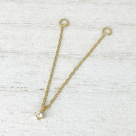 Double Piercing Connector Chain, Gold & Gemstone Earring Charm from Two of Most