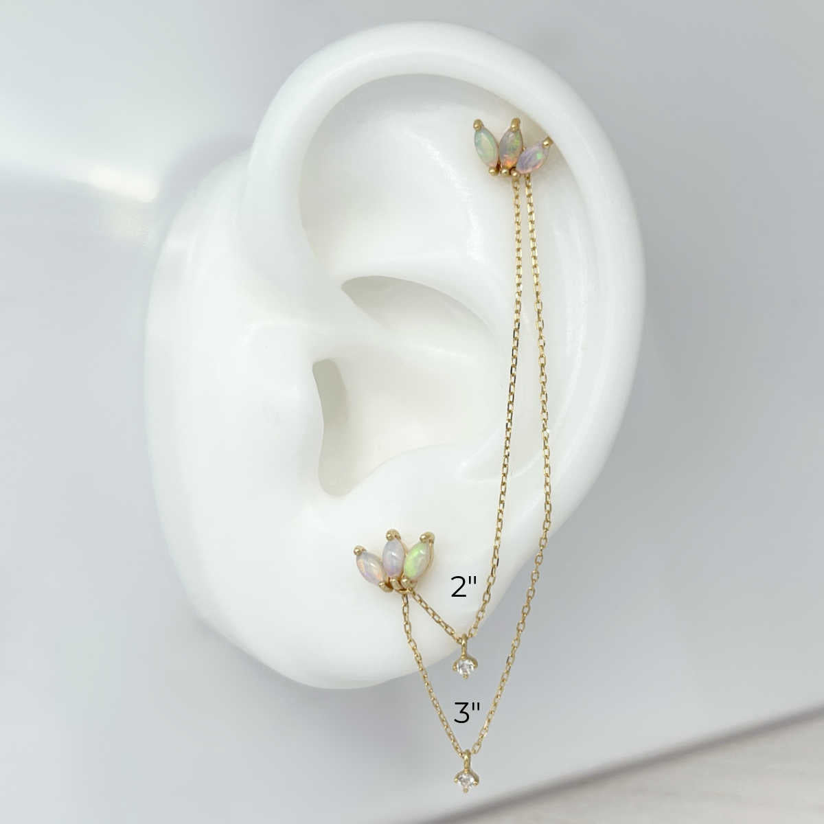 Double Piercing Connector Chain, Gold & Gemstone Earring Charm Collection