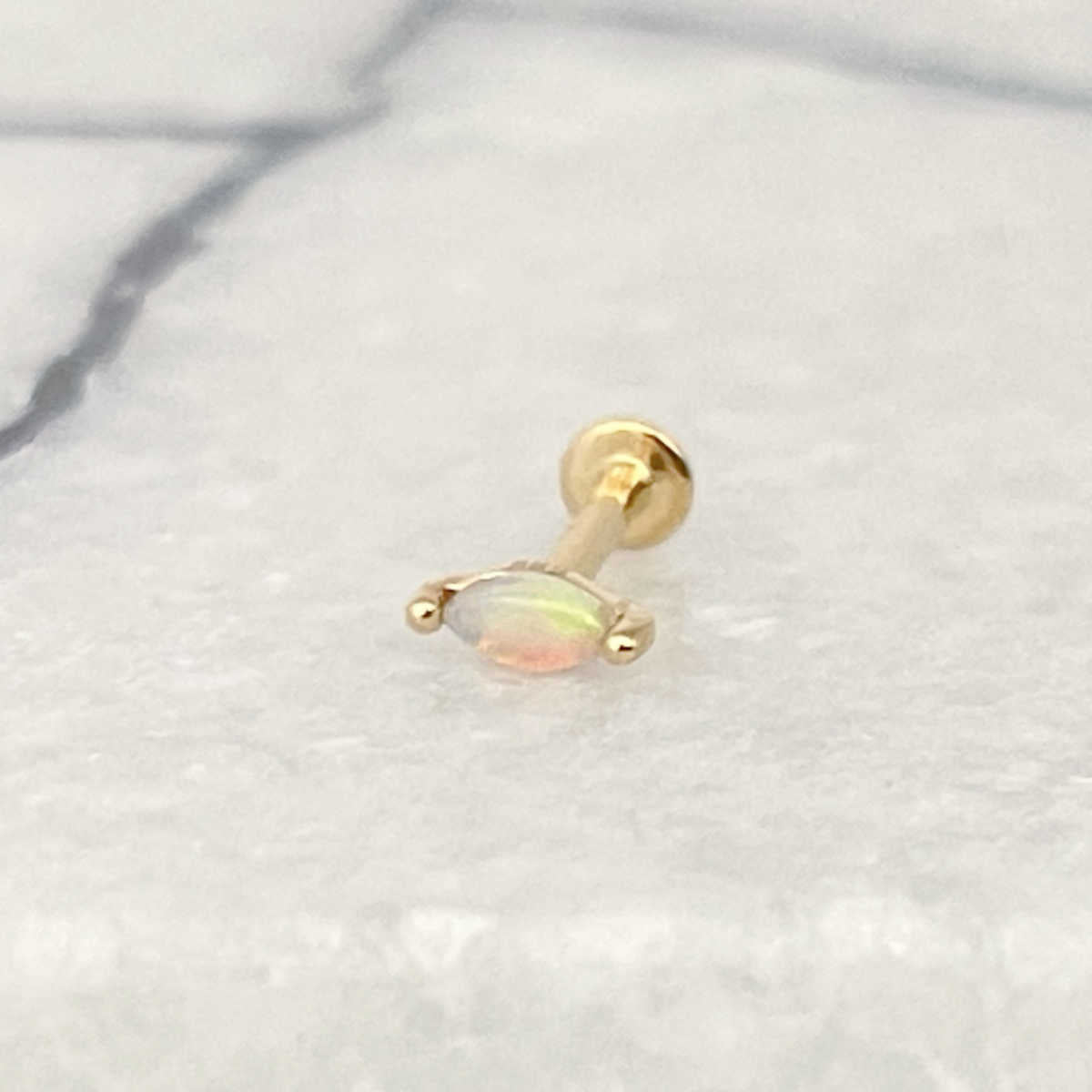 Marquise Opal Gold Cartilage Earring | Helix, Tragus, & Conch Studs | 18 Gauge Flat Back Piercing Stud Earrings from Two of Most