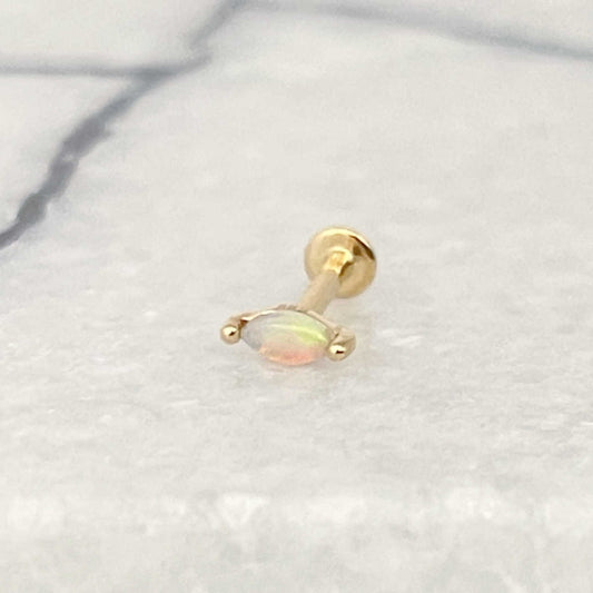 Marquise Opal Gold Cartilage Earring | Helix, Tragus, & Conch Studs | 18 Gauge Flat Back Piercing Stud Earrings from Two of Most