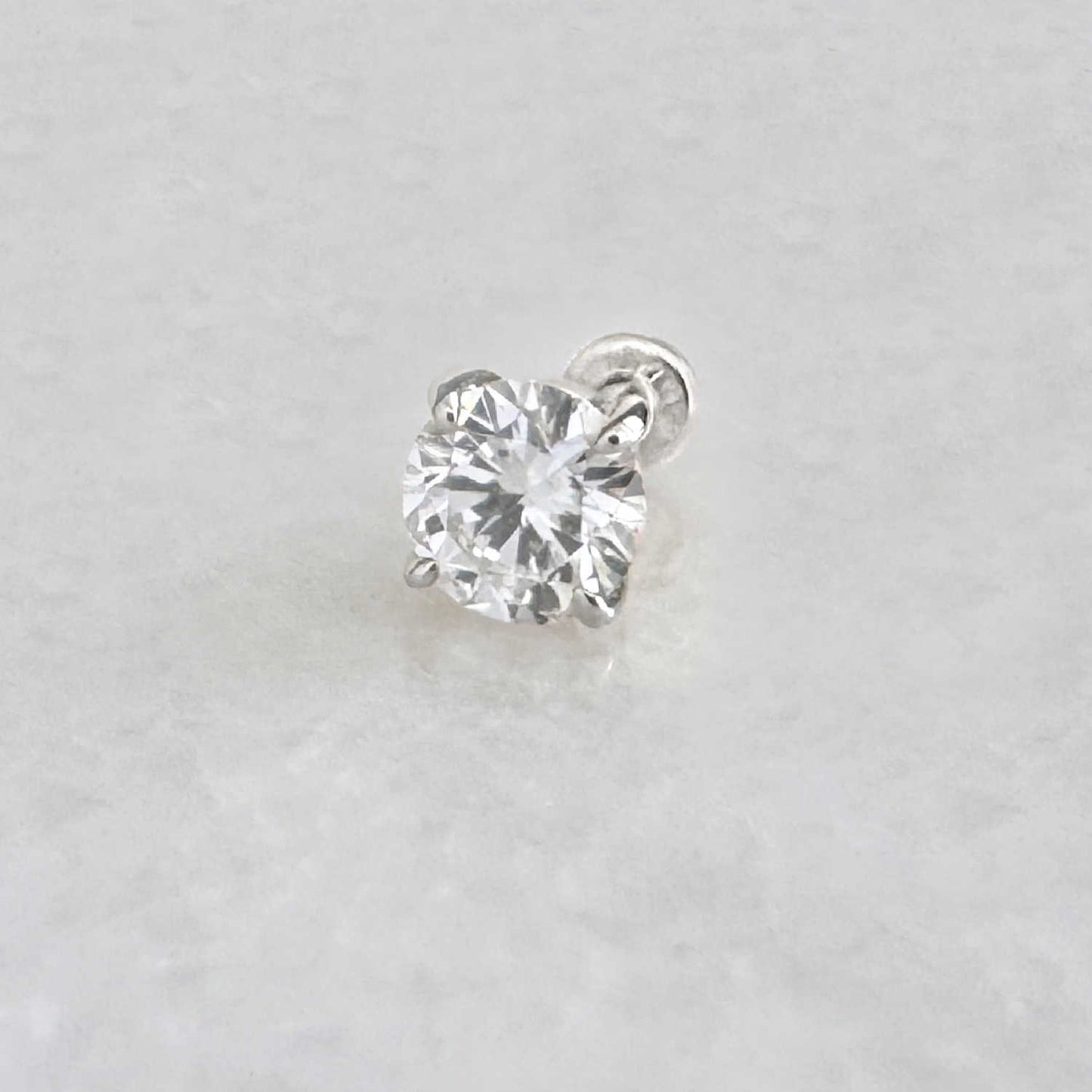 1/3 Carat Lab Diamond Earring, 14k White Gold Flat Back Cartilage Piercing Jewelry for Helix or Conch