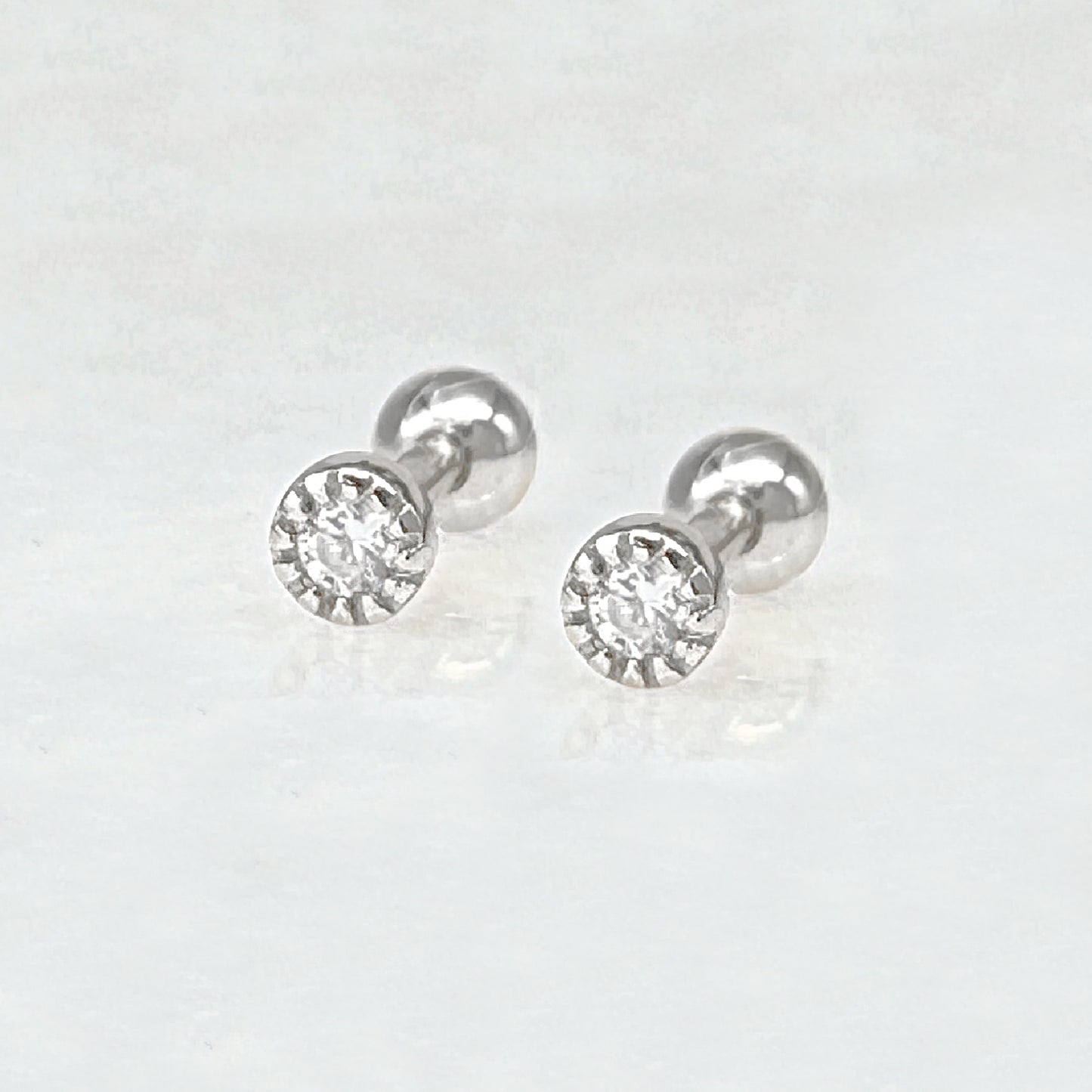 Bezel Stud Screw Back Earrings | Silver Cartilage Ball Back from Two of Most
