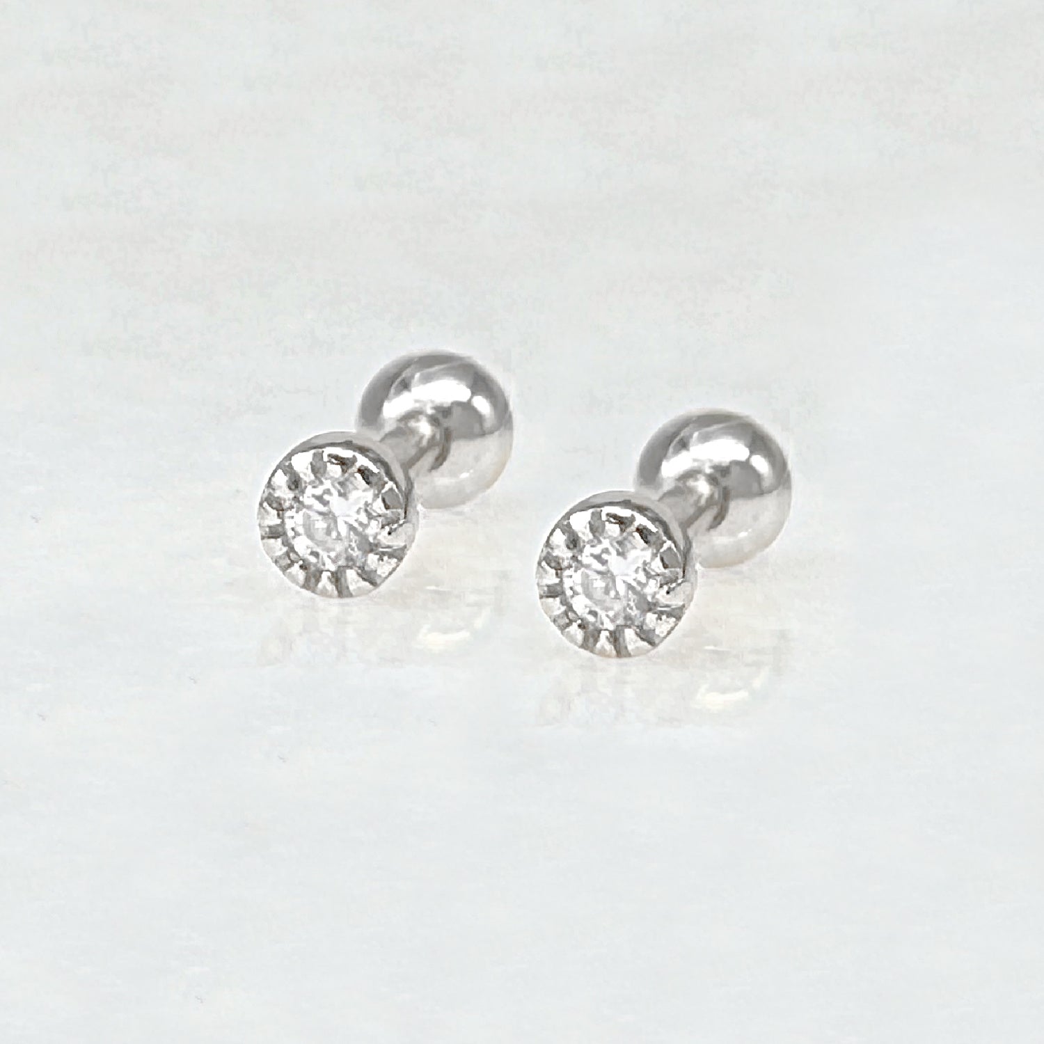 Bezel Stud Screw Back Earrings | Silver Cartilage Ball Back from Two of Most