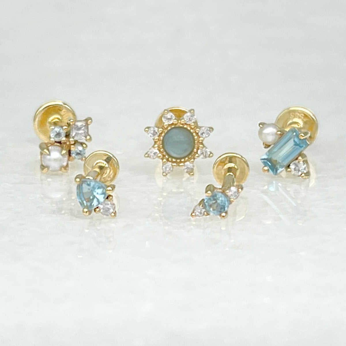 Aquamarine Starburst Stud Piercing Earring