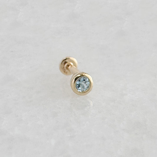 Blue Topaz Flat Back Earring for Tragus, Helix or Conch | 14k Gold Cartilage Piercing Jewelry from Two of Most