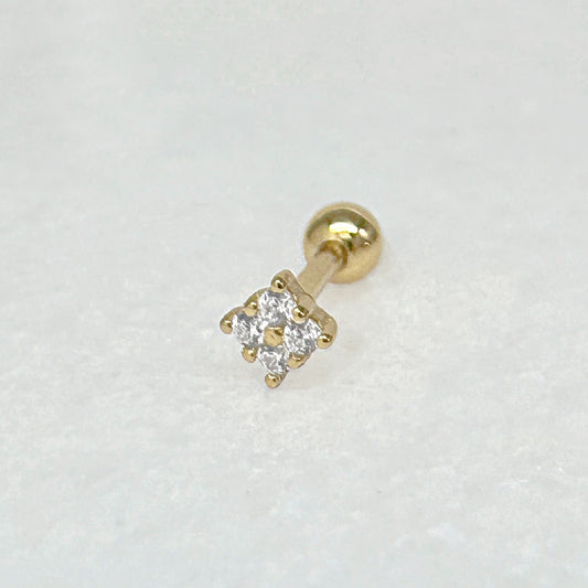 Clover Gemstone Screw Back Cartilage Earring, Gold Plated Ball Back Barbell from Two of Most