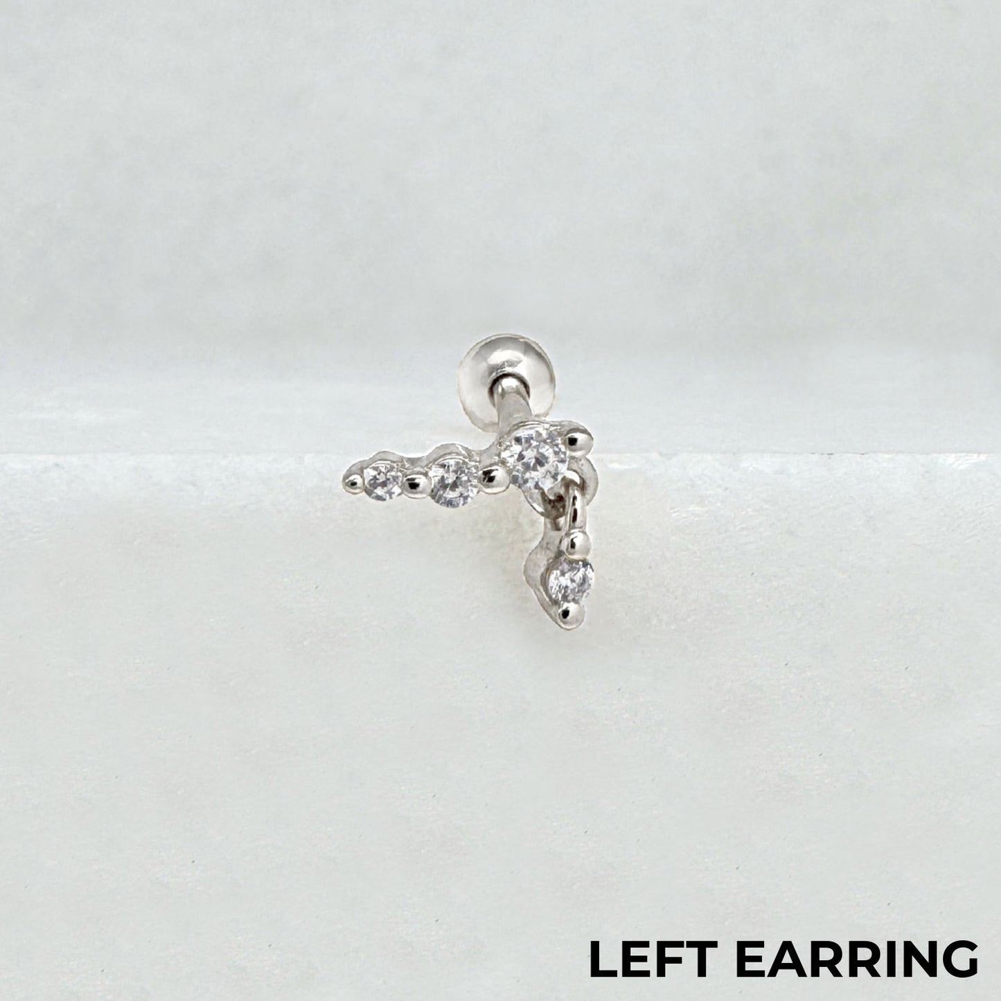 Dangle Gemstone Nap Earring - Left | Screw Back Cartilage Barbell Studs in Sterling Silver | Two of Most