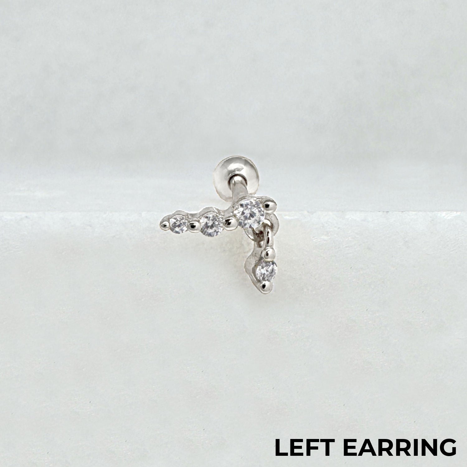 Dangle Gemstone Nap Earring - Left | Screw Back Cartilage Barbell Studs in Sterling Silver | Two of Most