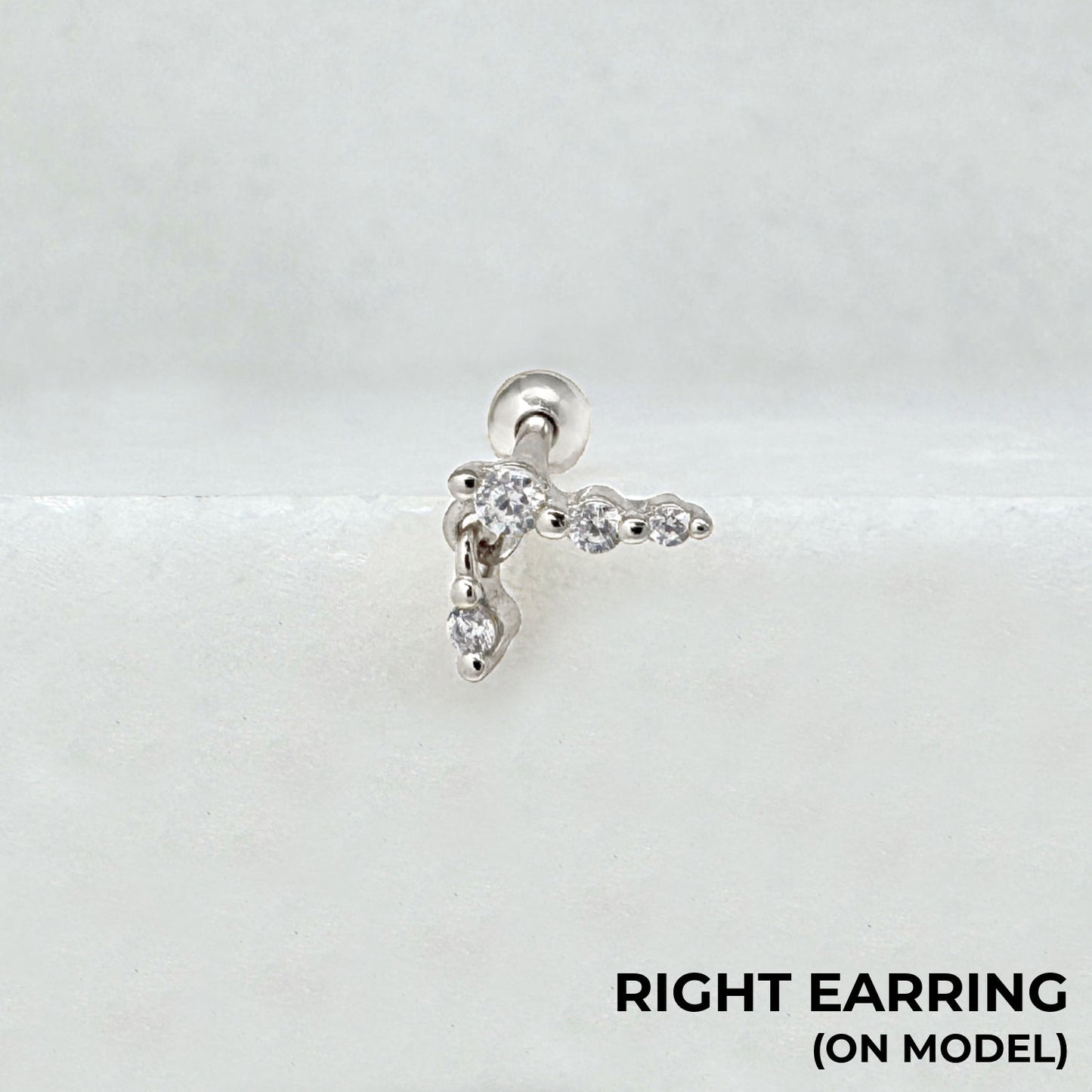 Dangle Gemstone Nap Earring - Right | Screw Back Cartilage Barbell Studs in Sterling Silver | Two of Most