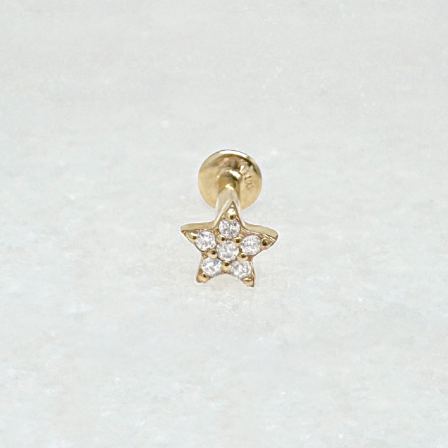 Diamond Star Cartilage Earring | 14k Flat Back for Helix, Conch, Tragus
