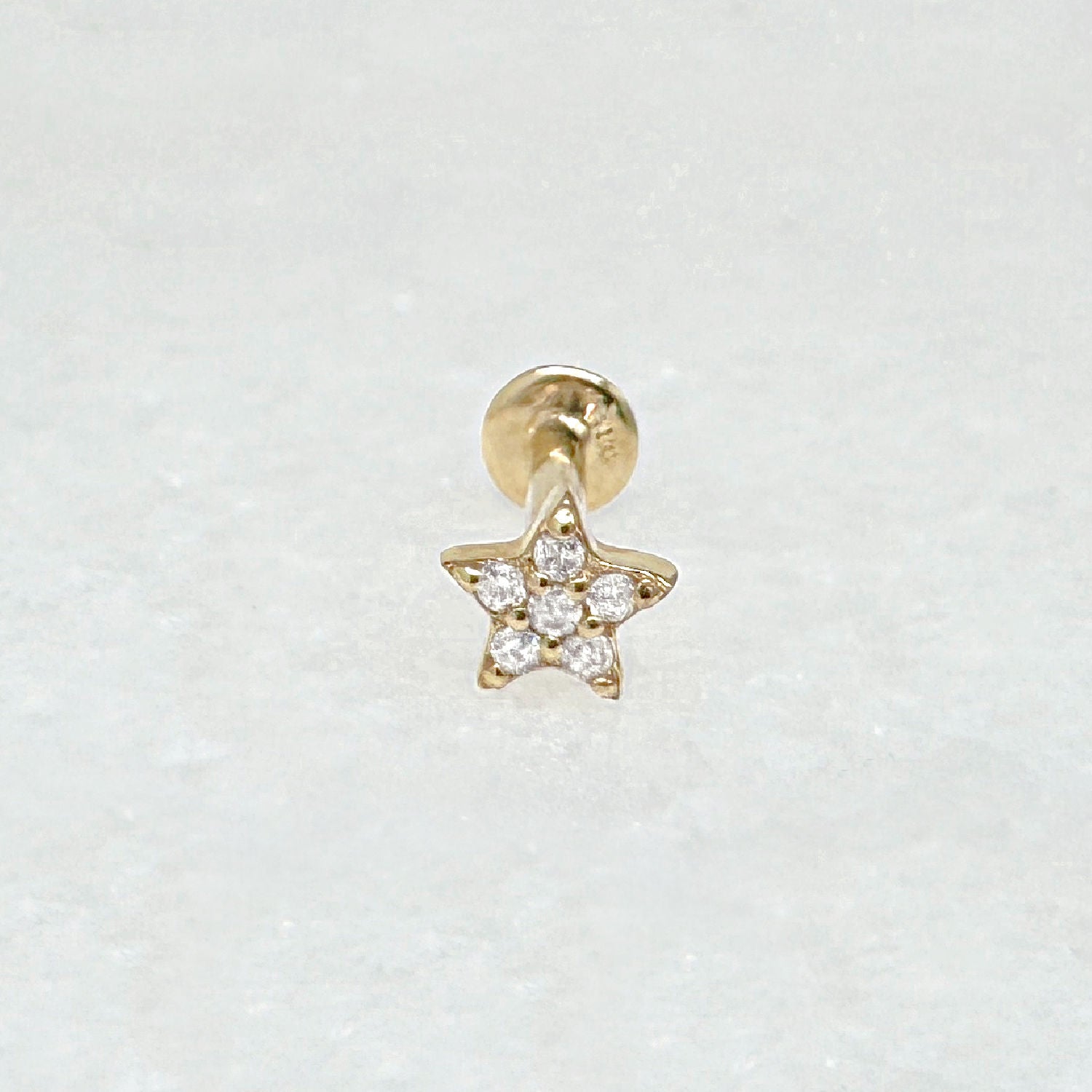 Diamond Star Cartilage Earring | 14k Flat Back for Helix, Conch, Tragus
