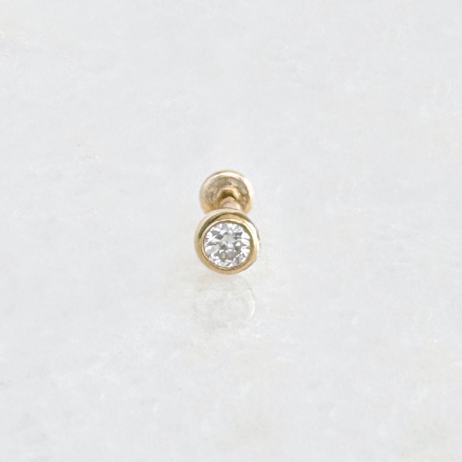 Lab Grown Diamond Earring in 14K Yellow Gold, Flat Back Cartilage Piercing Stud for Helix, Tragus, Conch or Lobe