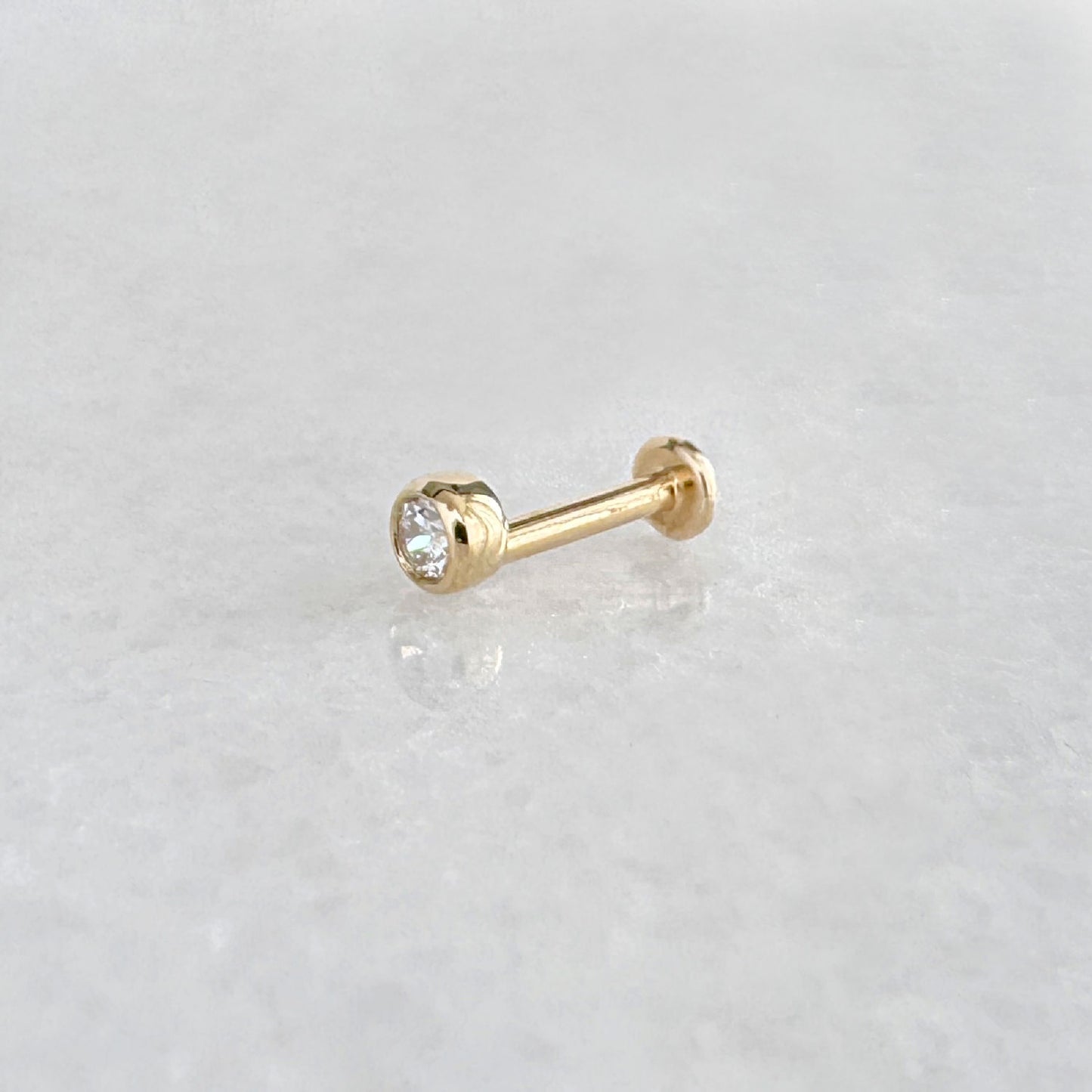 Lab Grown Diamond Earring | 14K Gold Bezel Flat Back Stud, Side View