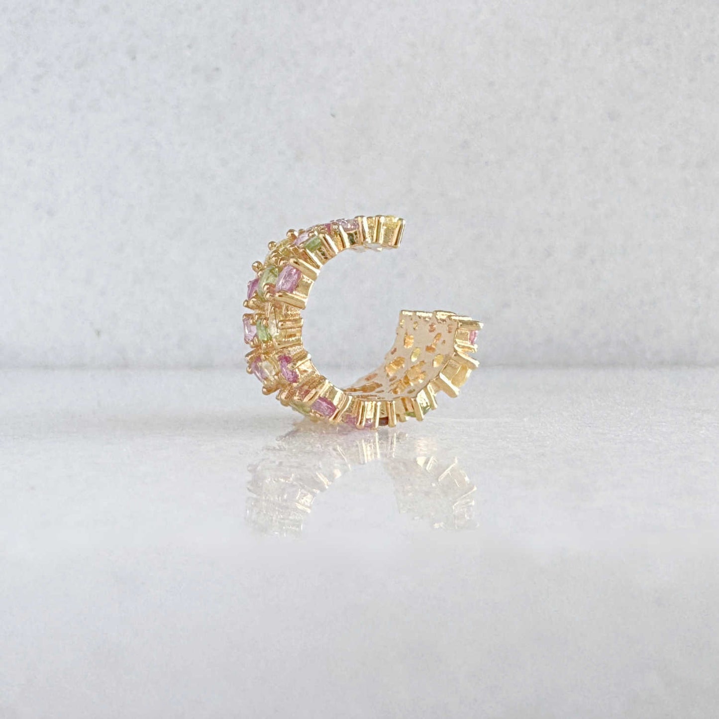 Multicolored Gemstone Ear Cuff | Non Pierced Cartilage, Conch Earring | Side View