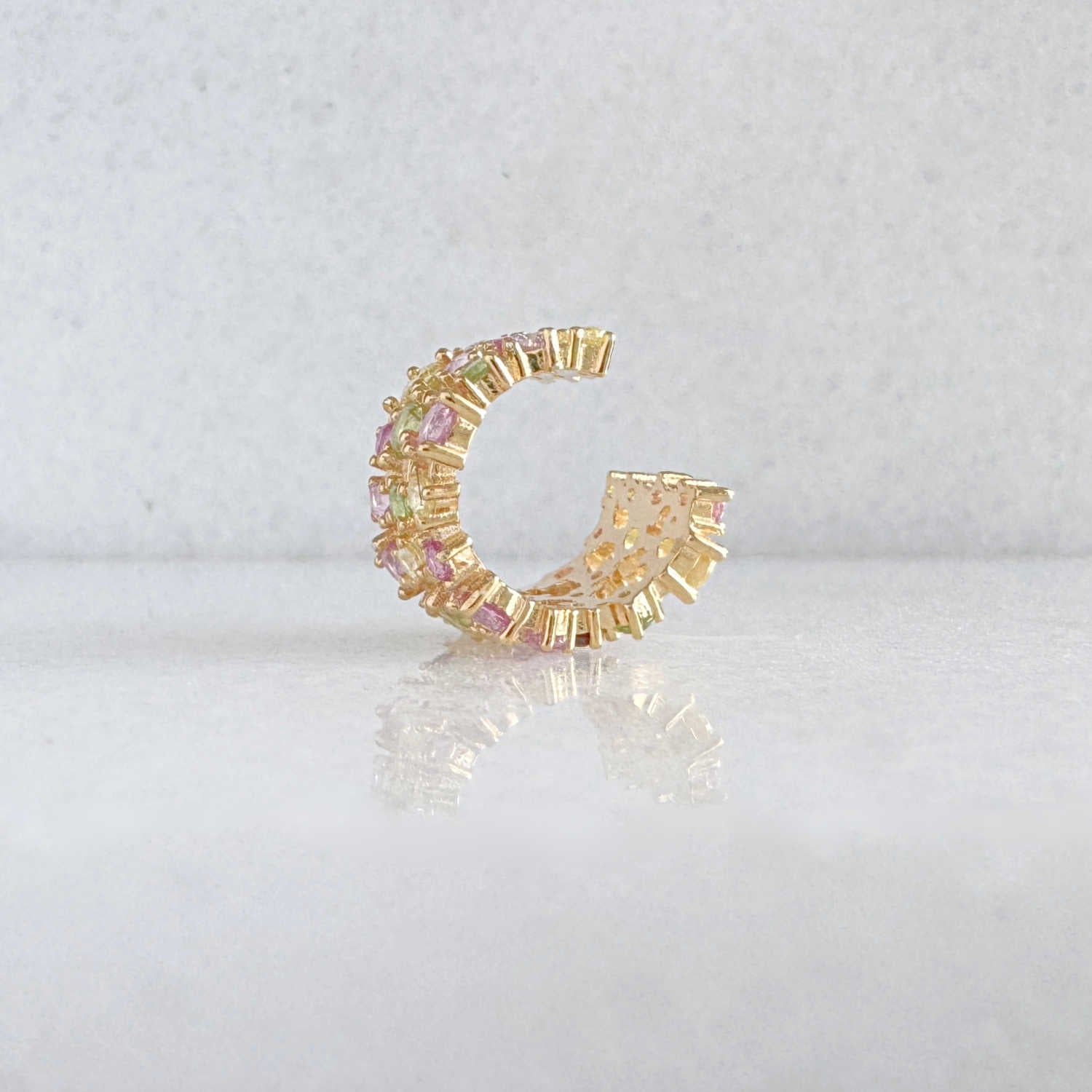 Multicolored Gemstone Ear Cuff | Non Pierced Cartilage, Conch Earring | Side View