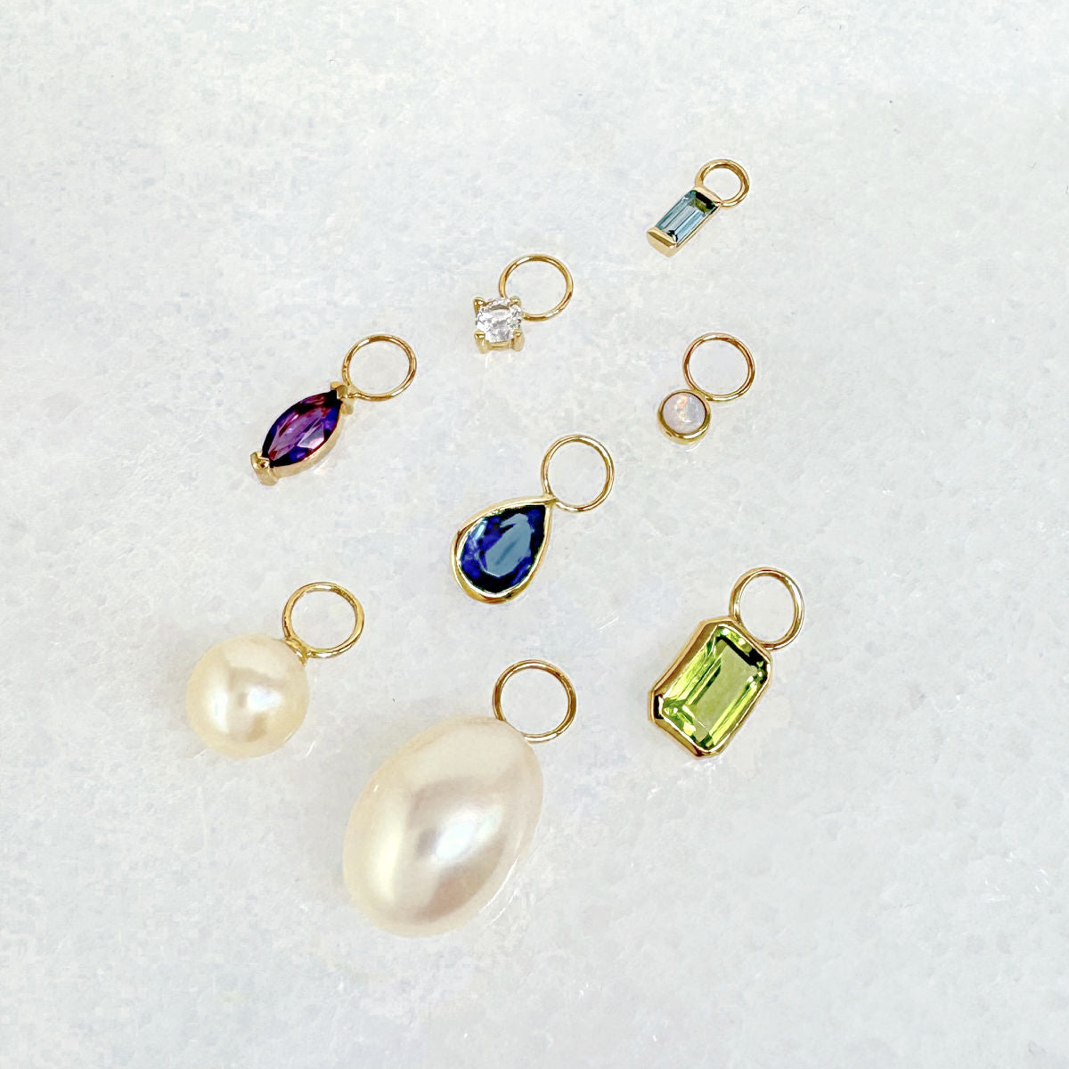 Gold Hoop Earring Charms | Interchangeable Birthstone Dangles for Huggies from Two of Most