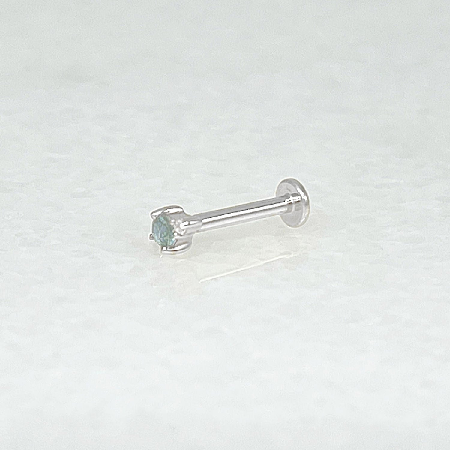 14k White Gold & Blue Topaz Flat Back Stud Earring for Helix, Tragus, Conch or Lobe Piercing