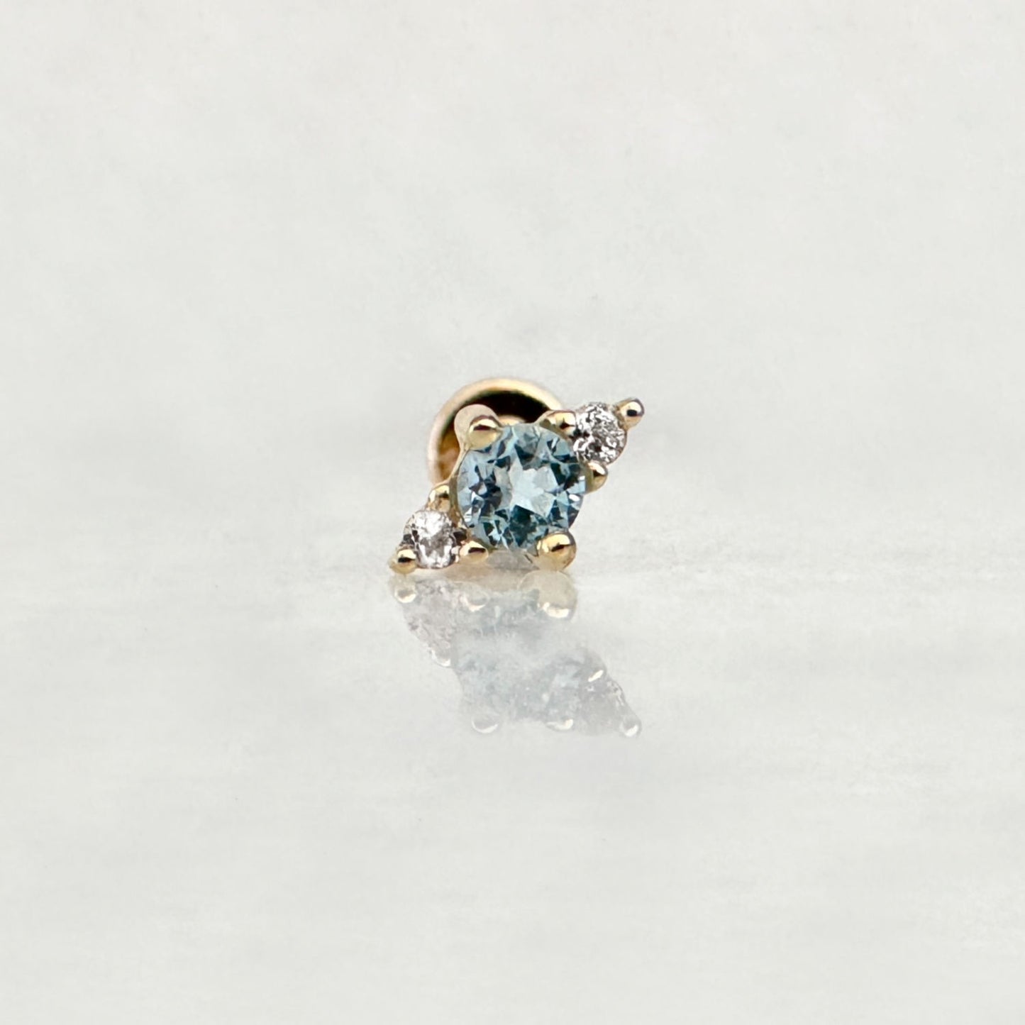 Flat Back Cartilage Earring for Helix, Tragus, Conch or Lobe | 14k Gold & Blue Topaz Stud | Piercing Jewelry from Two of Most