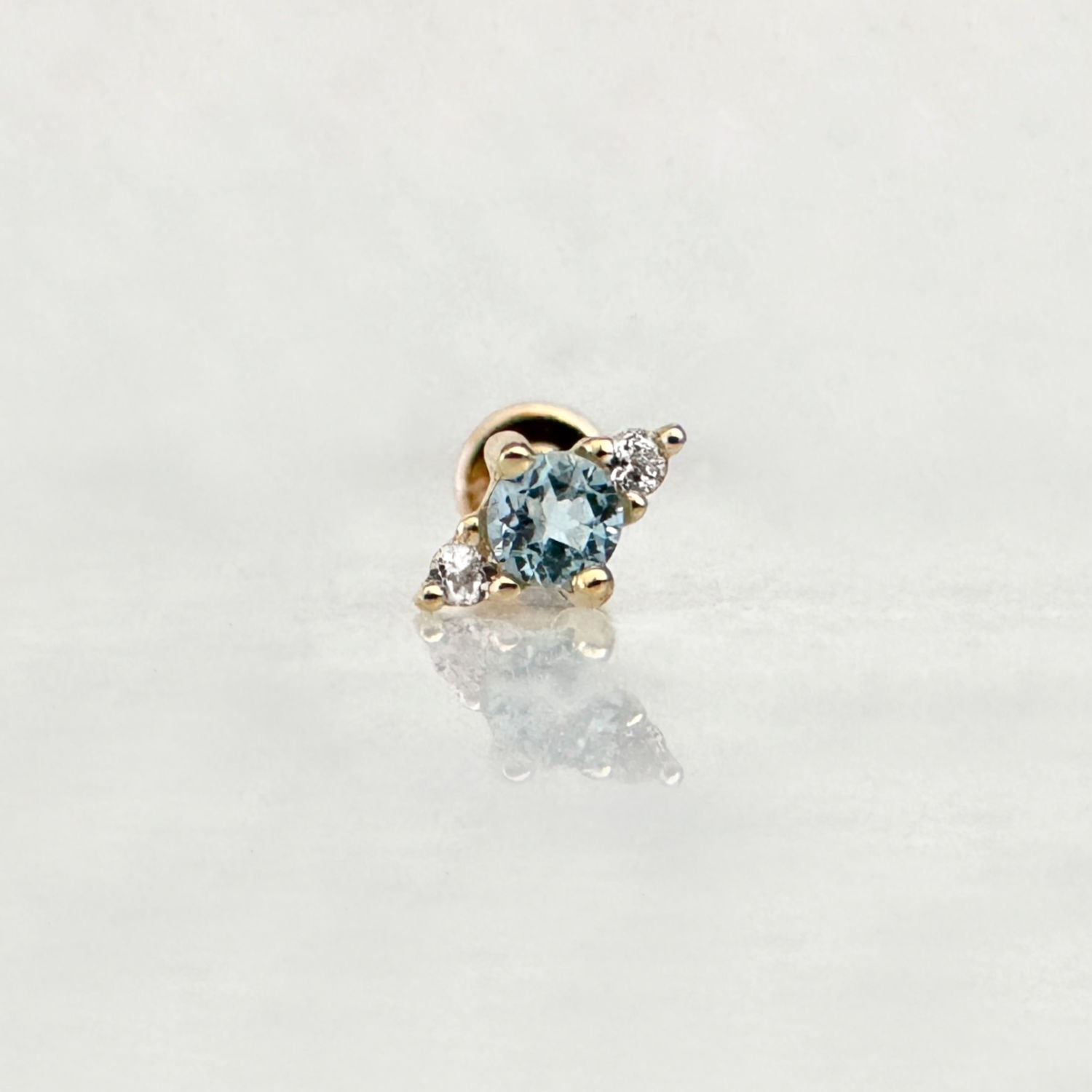 Blue Topaz Flat Back Earring Gold Tragus, Helix, Conch Stud