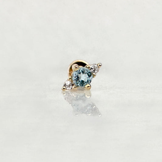 Flat Back Cartilage Earring for Helix, Tragus, Conch or Lobe | 14k Gold & Blue Topaz Stud | Piercing Jewelry from Two of Most