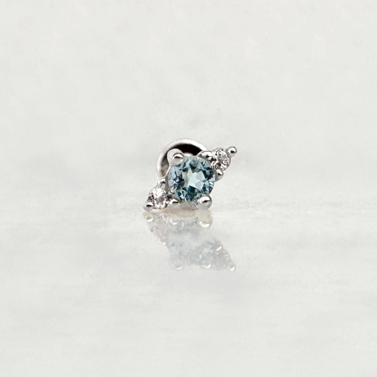 Flat Back Cartilage Earring for Helix, Tragus, Conch or Lobe | 14k White Gold & Blue Topaz Stud | Piercing Jewelry from Two of Most