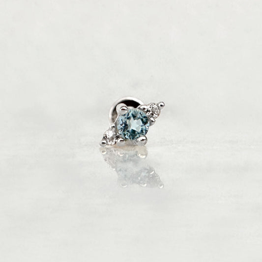 Flat Back Cartilage Earring for Helix, Tragus, Conch or Lobe | 14k White Gold & Blue Topaz Stud | Piercing Jewelry from Two of Most
