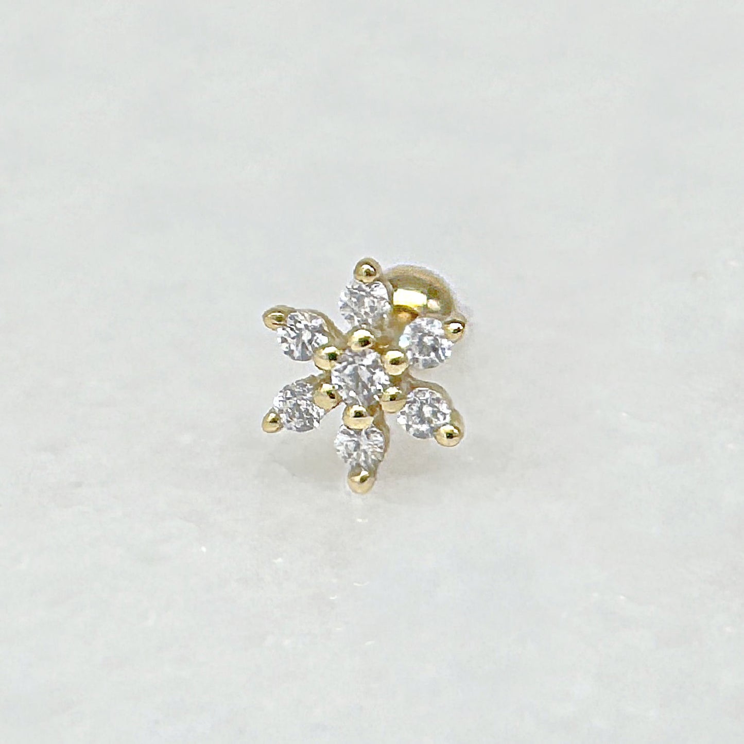 Flower Gemstone Screw Back Earring | Gold Plated Cartilage Ball Back Barbell Stud From Two of Most