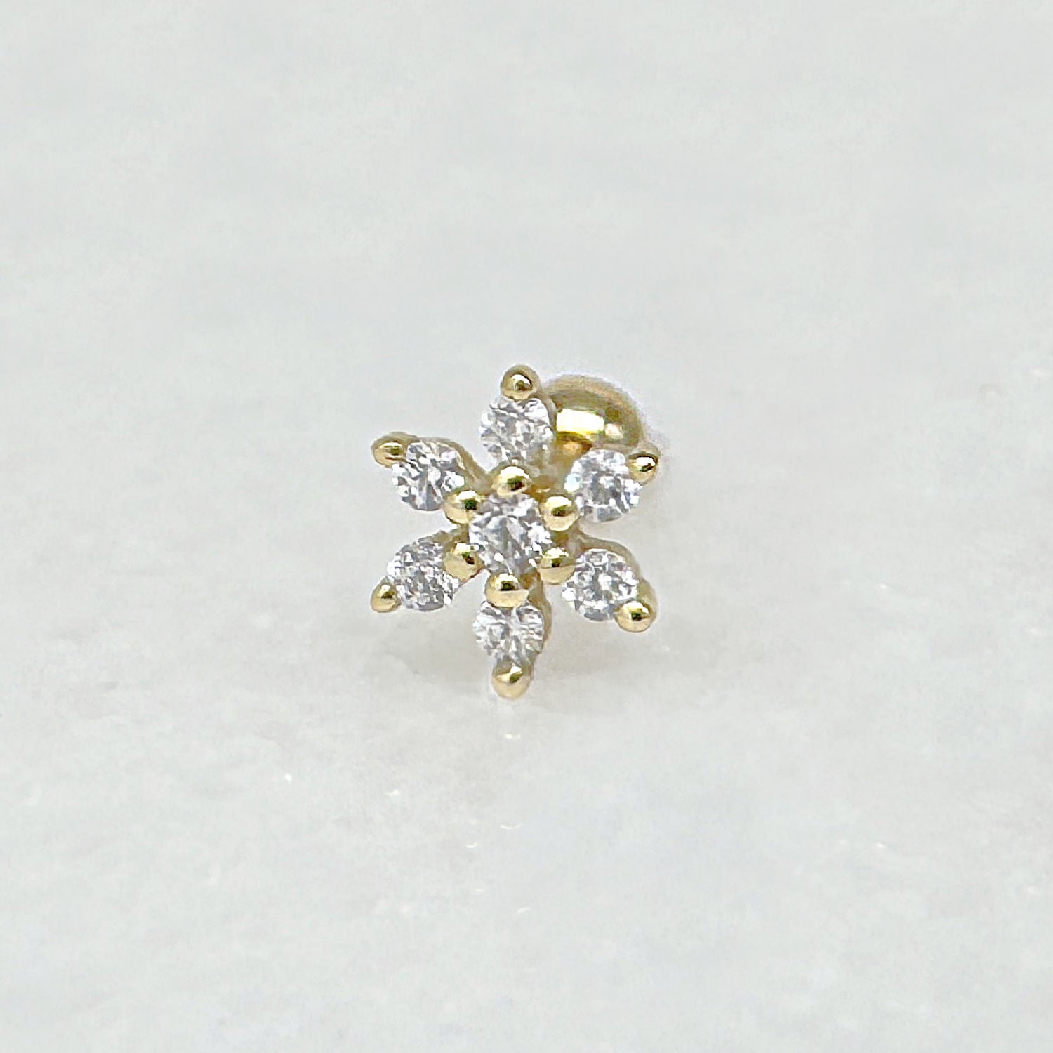 Flower Gemstone Screw Back Earring | Gold Plated Cartilage Ball Back Barbell Stud From Two of Most