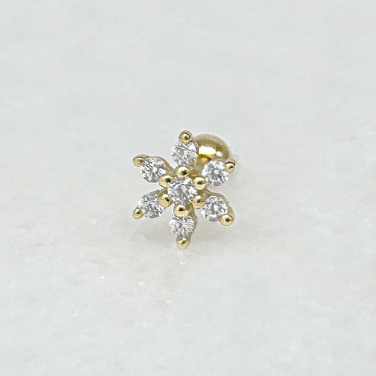 Flower Gemstone Screw Back Earring | Gold Plated Cartilage Ball Back Barbell Stud From Two of Most