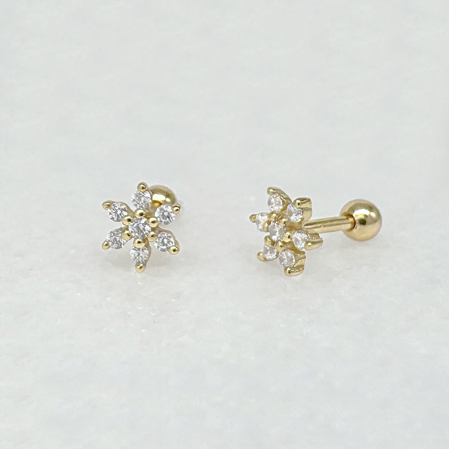Flower Gemstone Screw Back Earring | Gold Plated Cartilage Ball Back Barbell Stud from Two of Most
