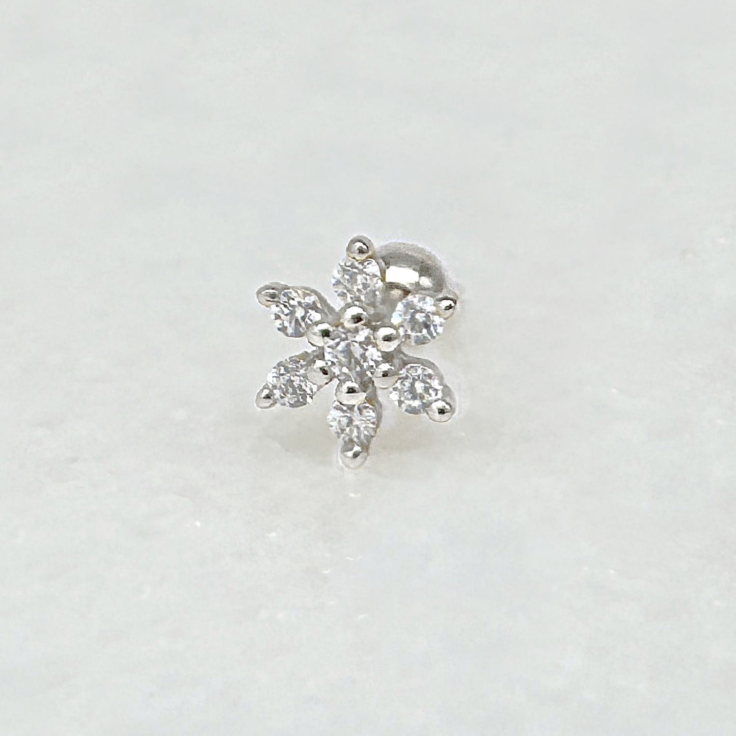 Flower Gemstone Screw Back Earring | Sterling Silver Cartilage Ball Back Barbell Stud From Two of Most