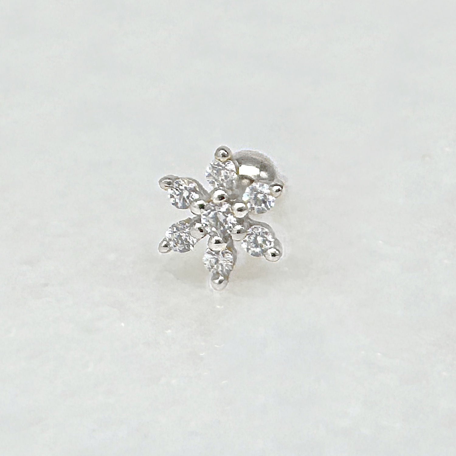 Flower Gemstone Screw Back Earring | Sterling Silver Cartilage Ball Back Barbell Stud From Two of Most