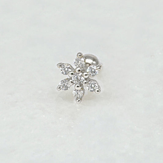 Flower Gemstone Screw Back Earring | Sterling Silver Cartilage Ball Back Barbell Stud From Two of Most