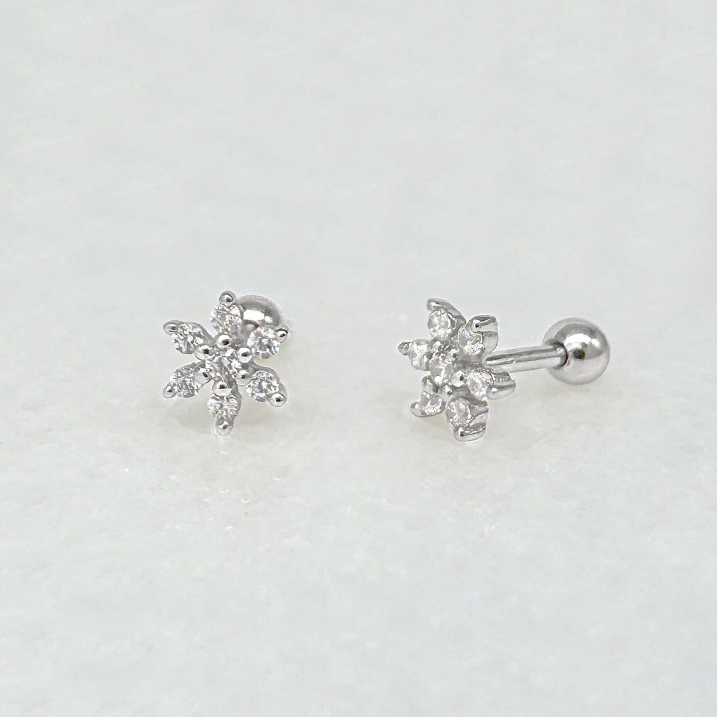 Flower Silver Screw Back Earring