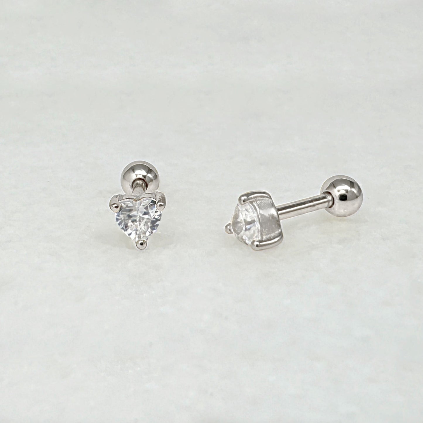 Heart Gemstone Screw Back Earring | Sterling Silver Cartilage Ball Back Barbell Stud from Two of Most