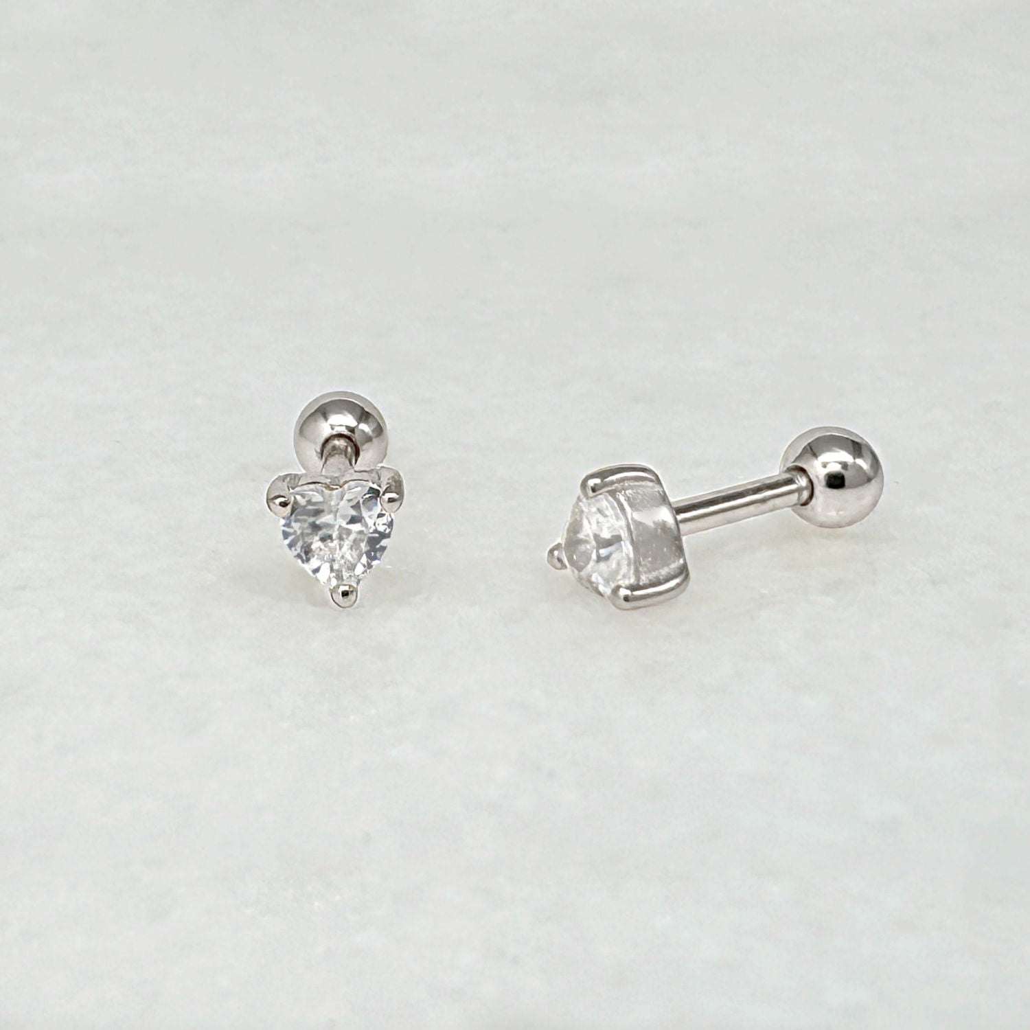 Heart Gemstone Screw Back Earring | Sterling Silver Cartilage Ball Back Barbell Stud from Two of Most