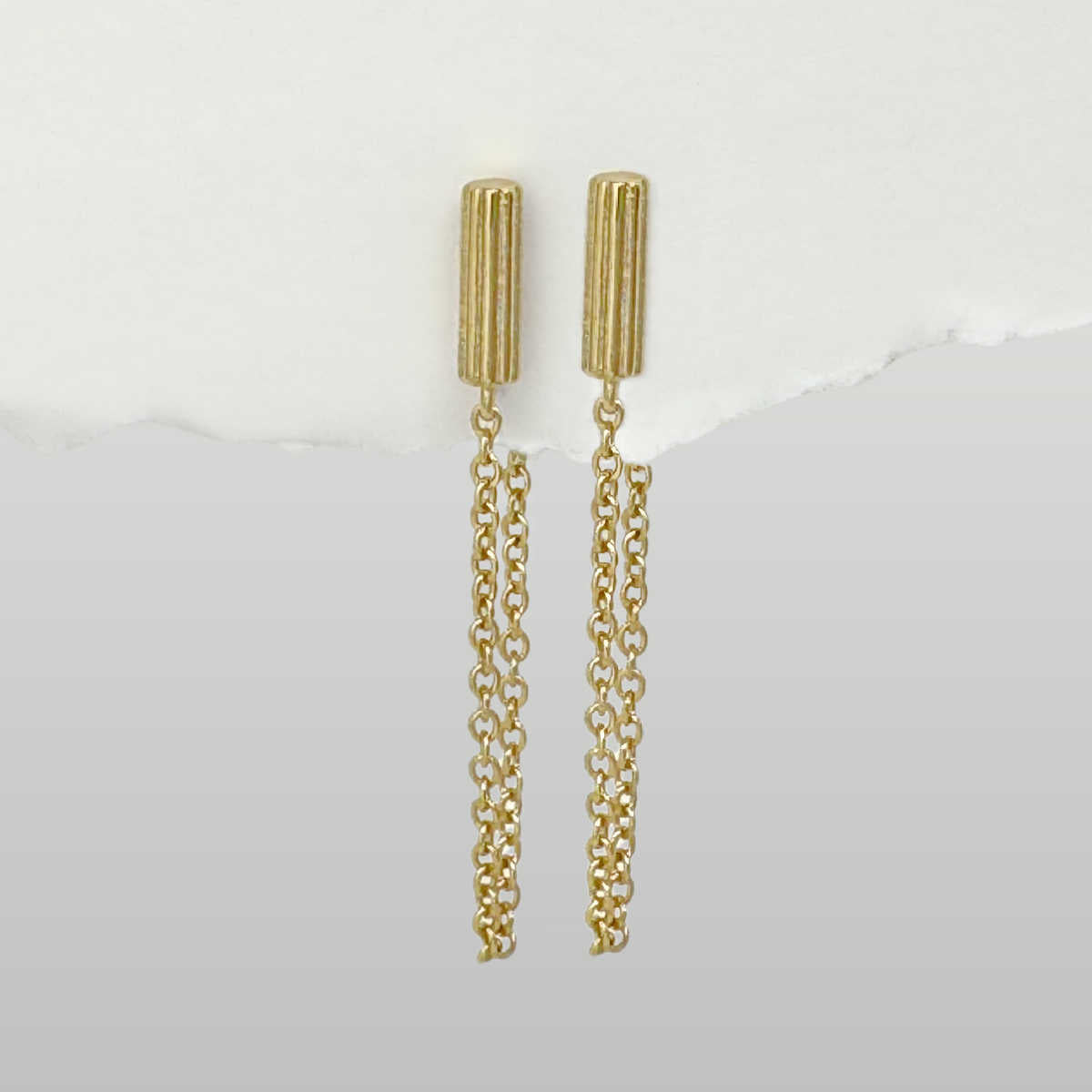 Gold Chain Link Earrings Front to Back Bar Studs with Dangle