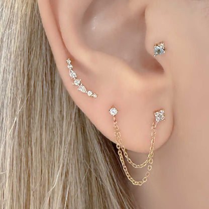 Gold Ear Climber | Pear & Round Gemstone Crawler Earrings on Model