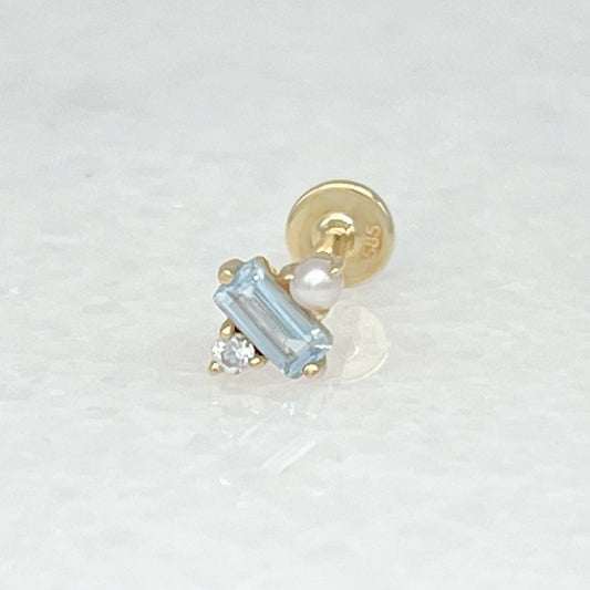 Gold Flat Back Earring with Pearl & Blue Topaz, Helix and Conch Cartilage Studs from Two of Most