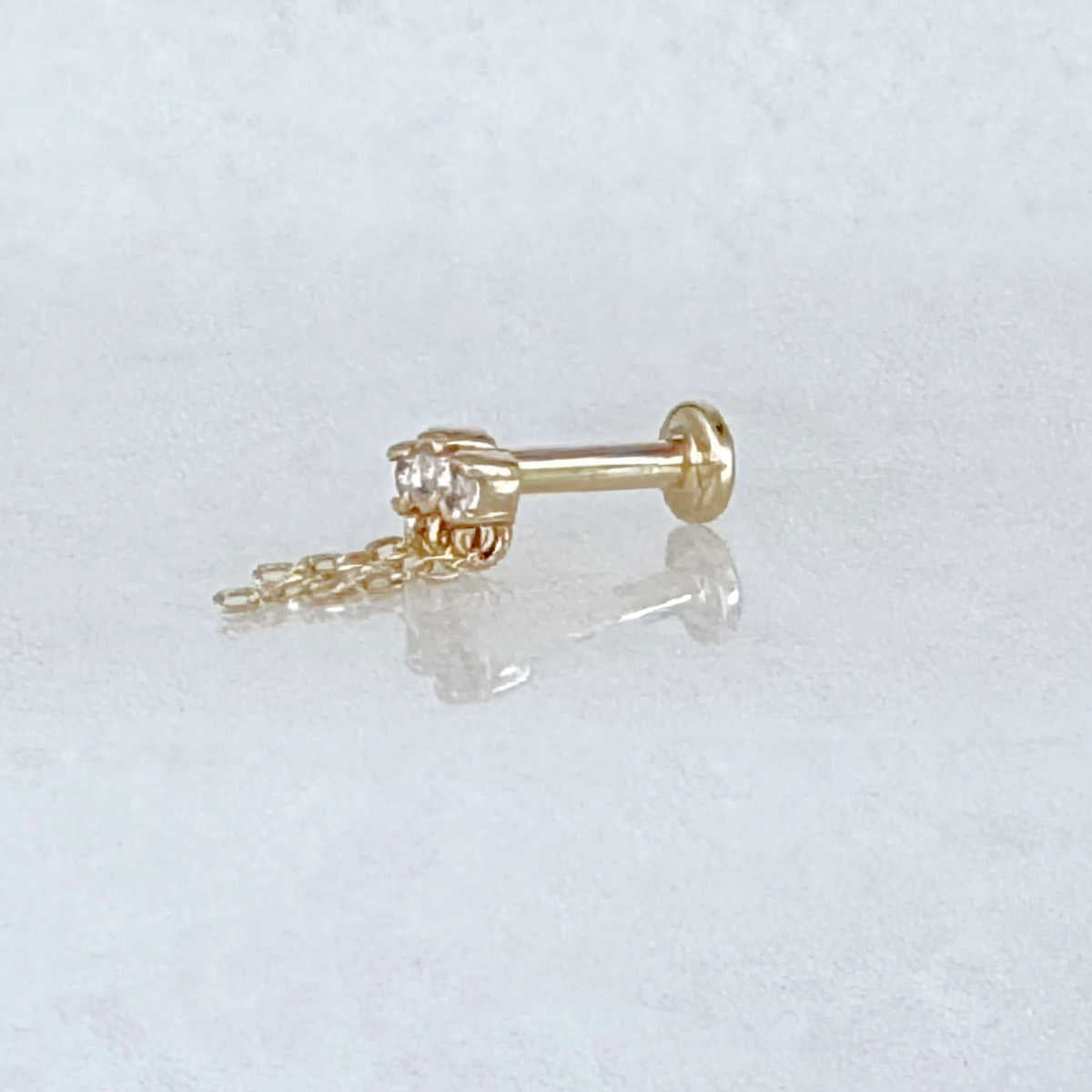 Three Stone Gold Chain Flat Back Earring