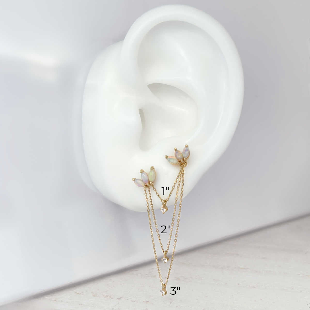 Double Piercing Connector Chain, Gold & Gemstone Earring Charm Collection