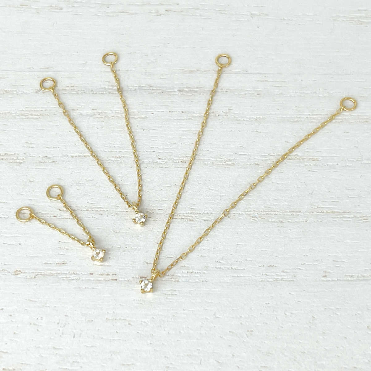 Set of 3 Double Piercing Connector Chain Earring Charms, 14k Gold & Diamond Helix to Lobe Chains