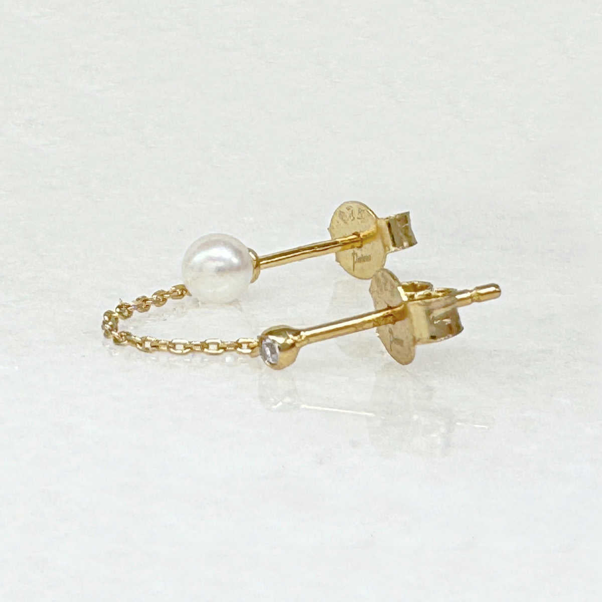 Pearl Double Piercing Chain Stud Earring