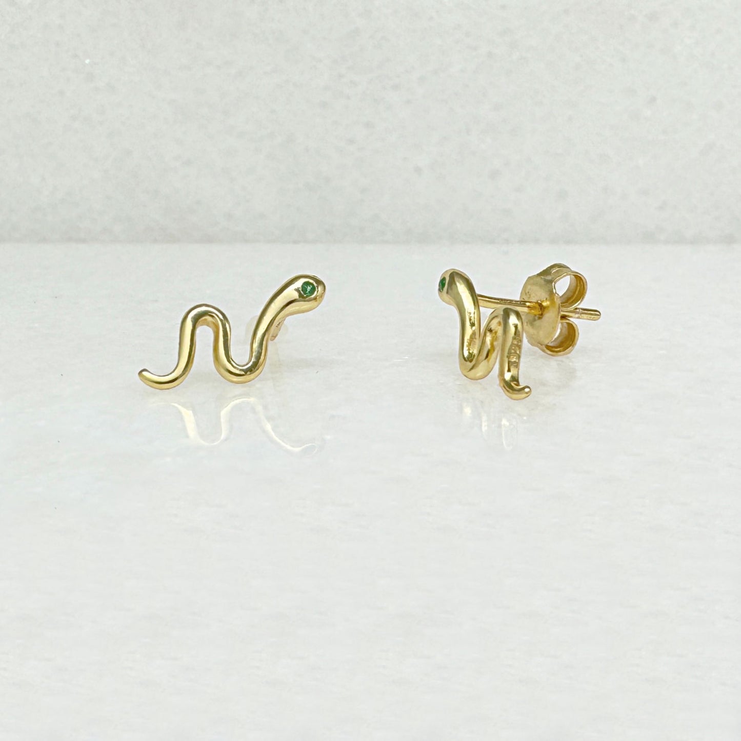 Snake Stud Earrings with Green Gemstones
