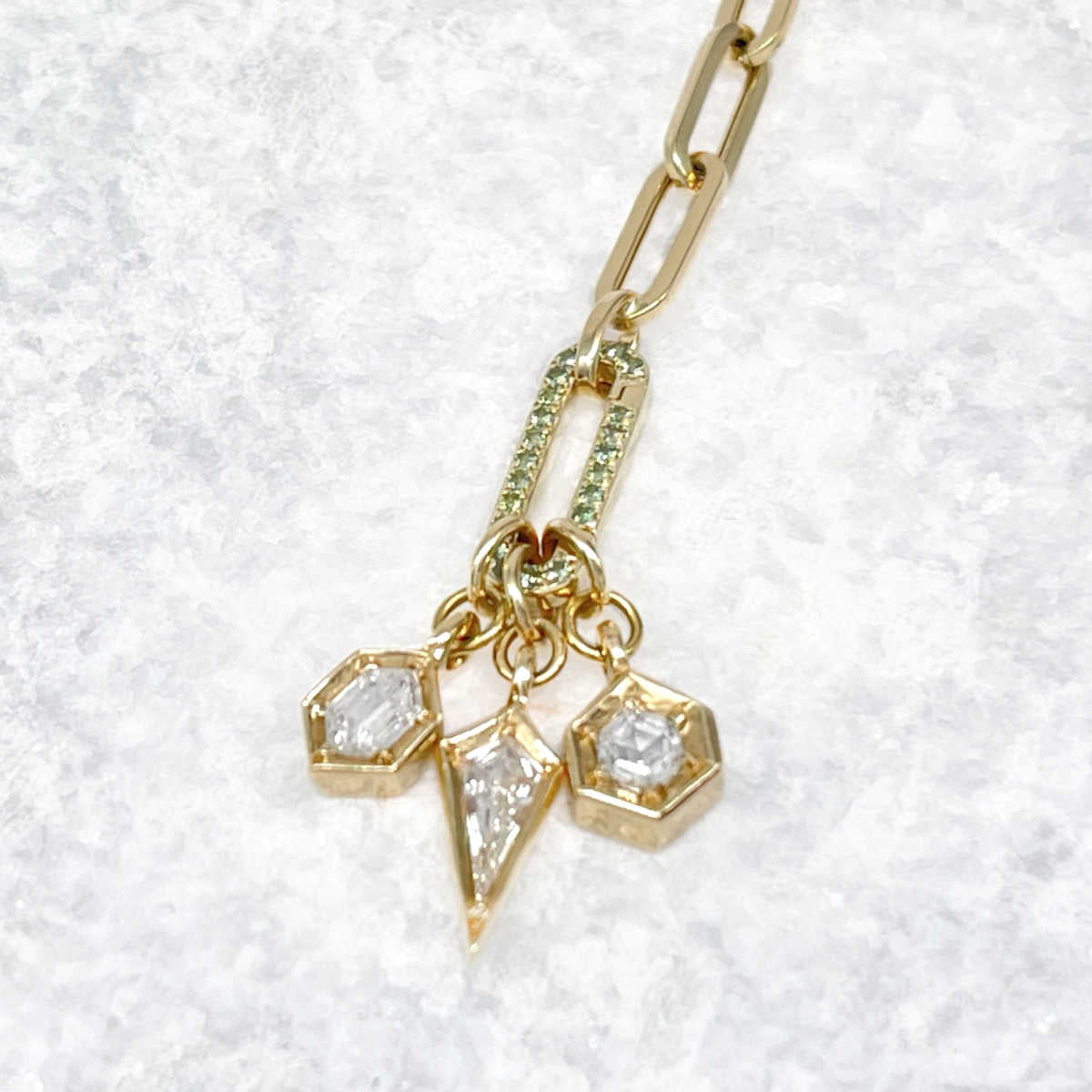 Green Sapphire Charm Holder | Gold Necklace Connector Clip with Diamond Charms