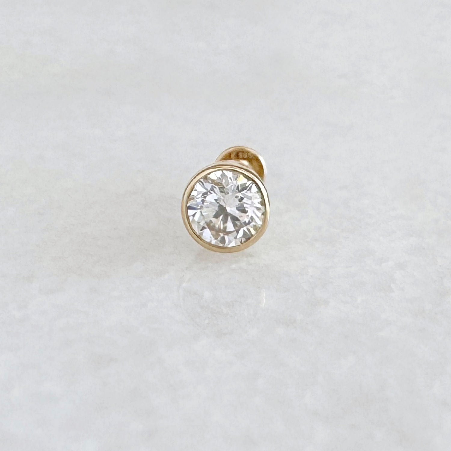 Lab Grown Diamond Earring | 14K Gold Bezel Flat Back Stud for Helix, Conch or Lobe | Cartilage Piercing Jewelry from Two of Most