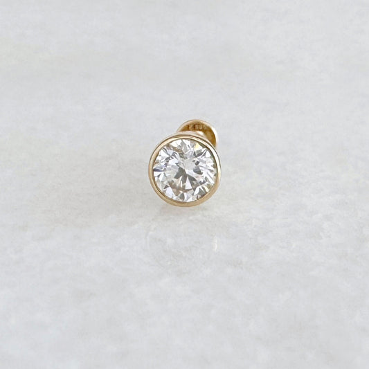 Lab Grown Diamond Earring | 14K Gold Bezel Flat Back Stud for Helix, Conch or Lobe | Cartilage Piercing Jewelry from Two of Most