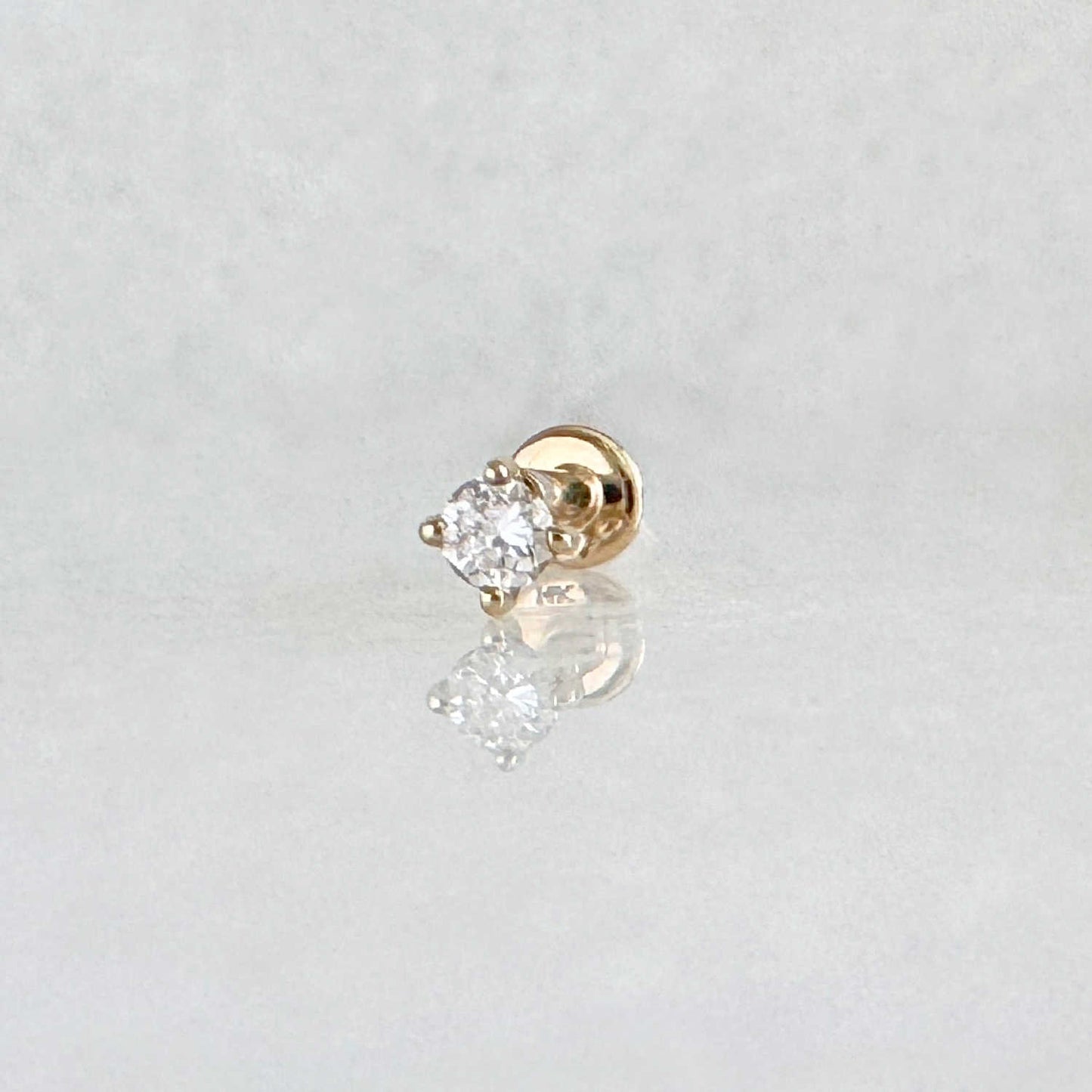 Flat Back Lab Grown Diamond Earring , Small 14k Gold Cartilage Stud for Helix, Tragus or Conch Piercing
