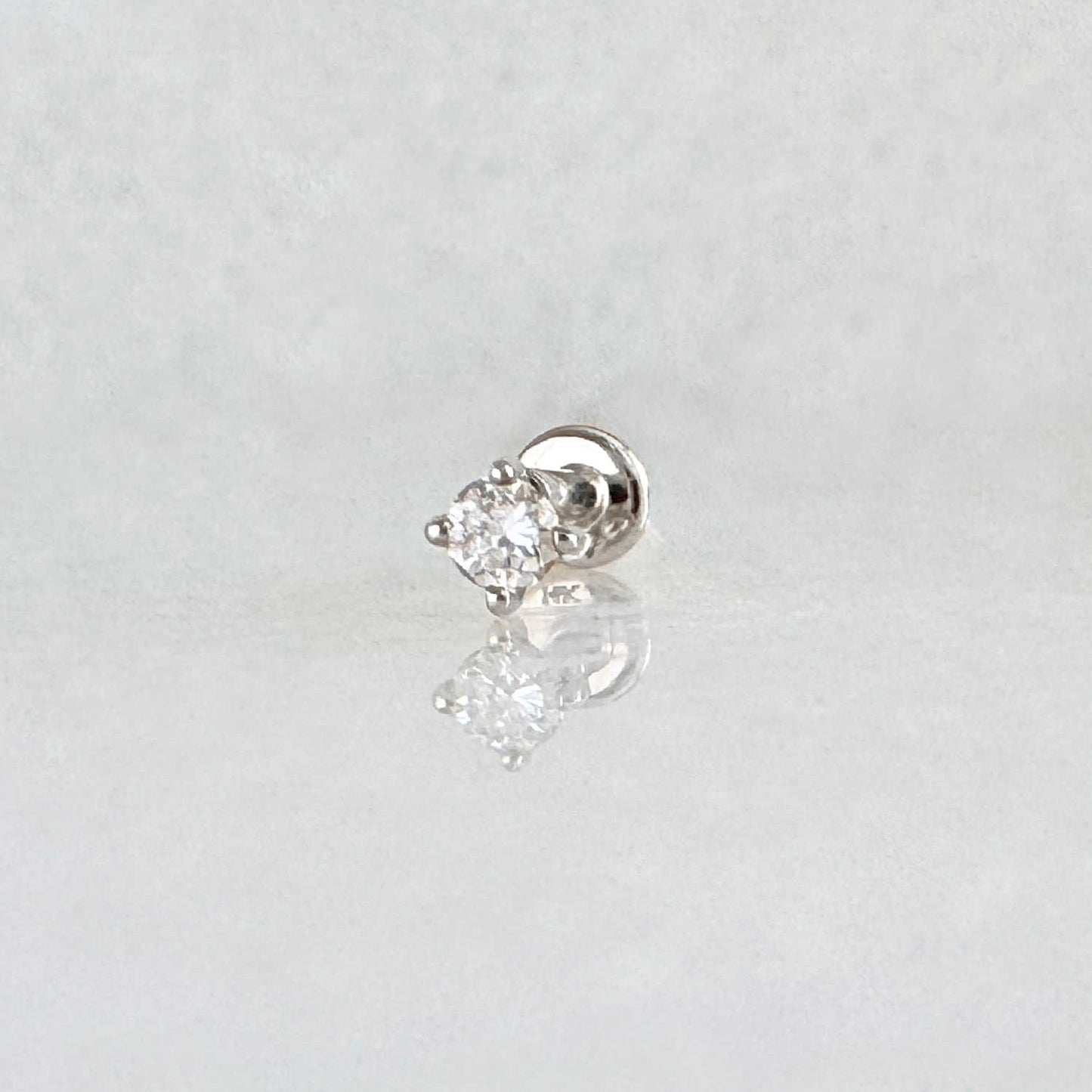 Flat Back Lab Grown Diamond Earring , Small 14k White Gold Cartilage Stud for Helix, Tragus or Conch Piercing